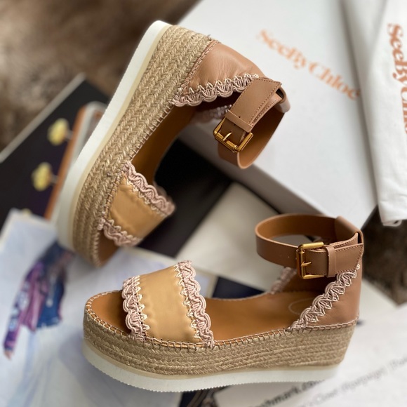 See By Chloe Glyn Leather Flatform Espadrille Sandals